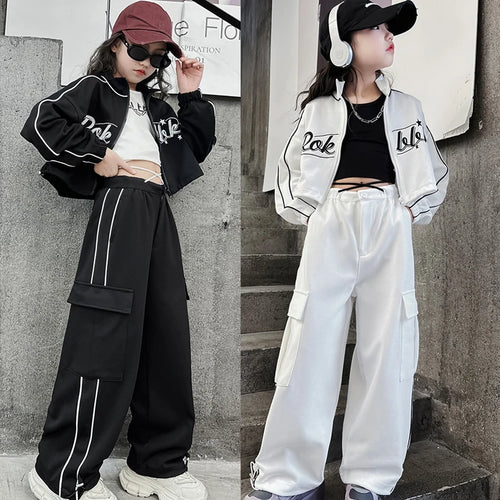 #HH03 Childrens Hip Hop Dance Costumes -White or Black Loose Hiphop Sets- Modern Streetwear