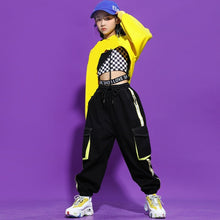 HH7192 NEW!! Hip Hop Dance Costume -Girls Yellow Crop Tops Black Cargo Pants