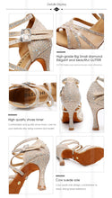 #B00771 Latin Dance Shoes Gold Glitter Rhinestones with Mesh Inserts