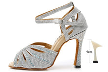 #B0099 Silver Glitter Rhinestone Latin Dance Shoes Women Salsa Ballroom Shoes