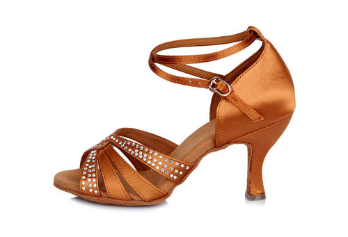 #B1112 Women's Satin Latin -Salsa Rhinestone Dance Shoes