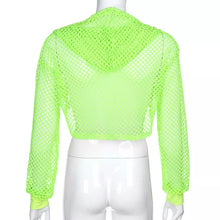 HH236 Hip Hop Fish Net Women Long Sleeve Crop Top with Hood