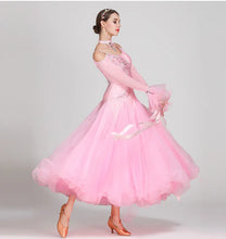 #B103 Stunning Off Shoulder Ribbon Ballroom Dance Dress- Ballroom Dance Competition Dress -Waltz Foxtrot -Rumba Dance Costumes