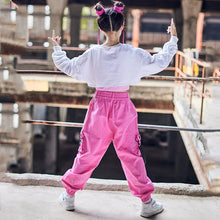 #HH220 Modern Hip Hop - Girls White Long Sleeves Top-  Loose Pink Pants- Hip Hop- Street Dance