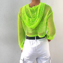 HH236 Hip Hop Fish Net Women Long Sleeve Crop Top with Hood