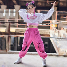 #HH220 Modern Hip Hop - Girls White Long Sleeves Top-  Loose Pink Pants- Hip Hop- Street Dance