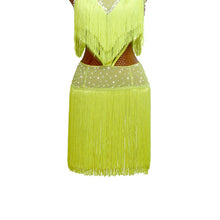 # L674 Beautiful Fluorescent Yellow Fringe Dance Competition Dress-Cha Cha- Rumba-  Dance Costume