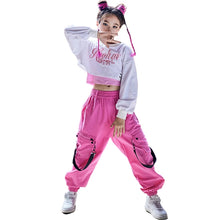 #HH220 Modern Hip Hop - Girls White Long Sleeves Top-  Loose Pink Pants- Hip Hop- Street Dance