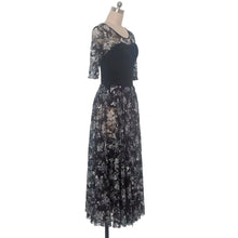 #B0022 New!! Ballet Leotards & Long Skirt Set- Floral Mesh 3/4 Sleeve and Blk Cotton Lycra