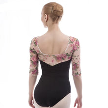 #B0020 Adult Ballet Leotard Black cotton Floral Mesh Sleeves...Ballet- Lyrical-Gymnastics- Calisthenics