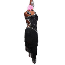 #L1279 Latin Dance Dresses -Black Fringe-Rhinestone- Backless -Tango -Salsa- Ballroom Dress