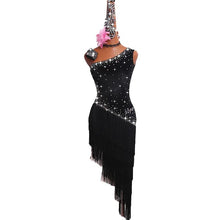 #L1279 Latin Dance Dresses -Black Fringe-Rhinestone- Backless -Tango -Salsa- Ballroom Dress