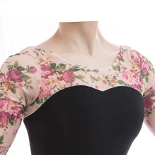 #B0020 Adult Ballet Leotard Black cotton Floral Mesh Sleeves...Ballet- Lyrical-Gymnastics- Calisthenics