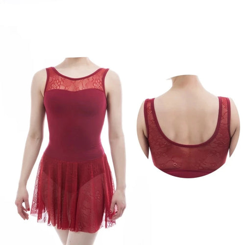#D0025 Adult Ballet Dance Leotard with Attached Lace Skirt- Lyrical- Ballet