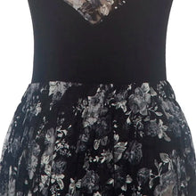 #B0022 New!! Ballet Leotards & Long Skirt Set- Floral Mesh 3/4 Sleeve and Blk Cotton Lycra