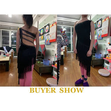 #L1279 Latin Dance Dresses -Black Fringe-Rhinestone- Backless -Tango -Salsa- Ballroom Dress