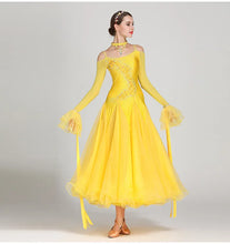 #B103 Stunning Off Shoulder Ribbon Ballroom Dance Dress- Ballroom Dance Competition Dress -Waltz Foxtrot -Rumba Dance Costumes