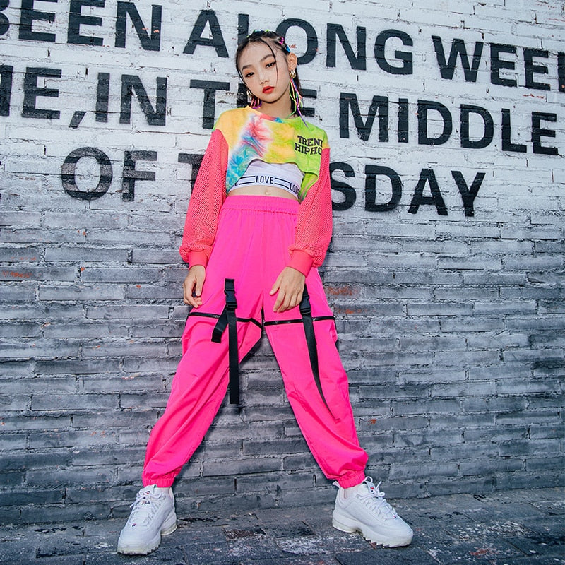 HH6318 Hip Hop Multi-Color Crop Tops Pink Hip-Hop Pants -Street Dance  -Perofrmance Wear -Stage Outfit