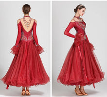 #B103 Stunning Off Shoulder Ribbon Ballroom Dance Dress- Ballroom Dance Competition Dress -Waltz Foxtrot -Rumba Dance Costumes