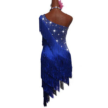 #L254 Latin Competition Dress-Rhinestones-Blue Tassels -Rumba- Salsa- Tango