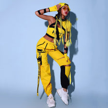 HH8188 Hip Hop Dancewear- Stage Costume -Streetwear-Yellow Cargo Pants and  Crop Top-
Hat with wig Not included.