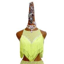 # L674 Beautiful Fluorescent Yellow Fringe Dance Competition Dress-Cha Cha- Rumba-  Dance Costume