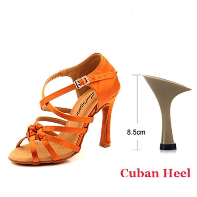 #L609 Bronze Silk Satin - Classic Four-Band Knot Salsa Dance Shoes- Ballroom -Tango-Salsa