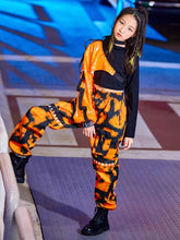 #HH115 Hip Hop Dance Costumes Orange Sequins Sleeved Top- Loose Pants- Street Performance Costume