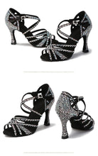 B0099A Womens Latin Dance Shoes Satin with Rhinestones Soft Sole- Latin -Tango Salsa Dance Shoes