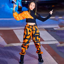 #HH115 Hip Hop Dance Costumes Orange Sequins Sleeved Top- Loose Pants- Street Performance Costume