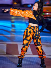 #HH115 Hip Hop Dance Costumes Orange Sequins Sleeved Top- Loose Pants- Street Performance Costume