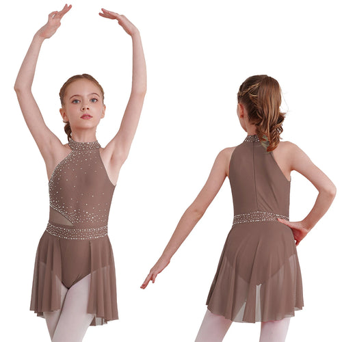 #D009-1 Lyrical Dance Dress - Sleeveless Rhinestone - Figure Skating - Stage Performance Costume