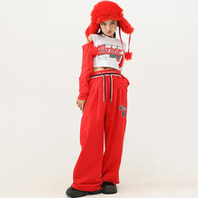 HH462 Kids Hip Hop- Streetwear Outfits -Red/Wht Crop Top- Red Baggy Pants- SOLD SEPERATELY!