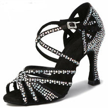 B0099A Womens Latin Dance Shoes Satin with Rhinestones Soft Sole- Latin -Tango Salsa Dance Shoes