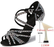 B0099A Womens Latin Dance Shoes Satin with Rhinestones Soft Sole- Latin -Tango Salsa Dance Shoes