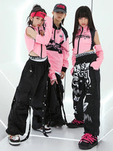 #HH08 Girls Pink Hip Hop Tops- Black Pants -Boys Dance Performance Set- Kpop Outfits - Hip Hop Dance