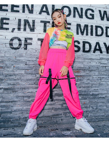 HH6318 Hip Hop Multi-Color Crop Tops Pink Hip-Hop Pants -Street Dance -Perofrmance Wear -Stage Outfit