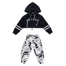 #H332 Hip Hop Crop Hoodie -Comic Pants For Girls and Boys