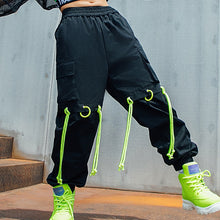 #775 Hip Hop - Girls Fishnet Tops- Green Lattice Vest- Loose Black Hip Hop Pants -Jazz Street Dance Stage Wear