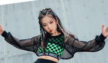 #775 Hip Hop - Girls Fishnet Tops- Green Lattice Vest- Loose Black Hip Hop Pants -Jazz Street Dance Stage Wear