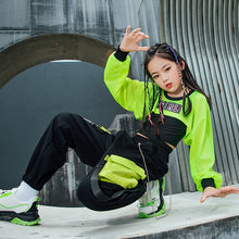 HH7108  Hip Hop Dance Costume -Neon Green Crop Tops Black Vest Cargo Pants- Street Dance -Performance Wear