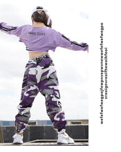 #HH456 Hip Hop Costume-Purple Long Sleeve Tops- Camouflage Pants- Black Vest