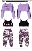 #HH456 Hip Hop Costume-Purple Long Sleeve Tops- Camouflage Pants- Black Vest