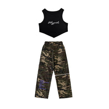 #HH4501 Modern Girls Hip Hop Performance Costume- Camouflage Pants- Crop Kpop Outfit-  Street Wear