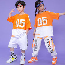 #HH459 Boys and Girls Hip Hop Contrast T-shirt Cargo Pants - Street Dance Shorts Loose Fit