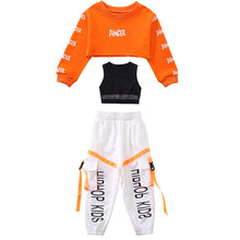 #H468 Hip Hop Girls Crop Top Contrast Cargo Pants -Boys Sweatshirt Joggers - Streetwear