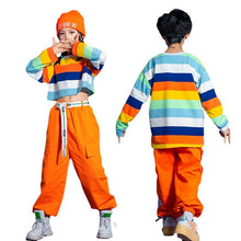 #HH458 Girls Striped Crop Top Cargo Pants -Boys Hip Hop Rainbow T-Shirt Shorts and Cargo Pants