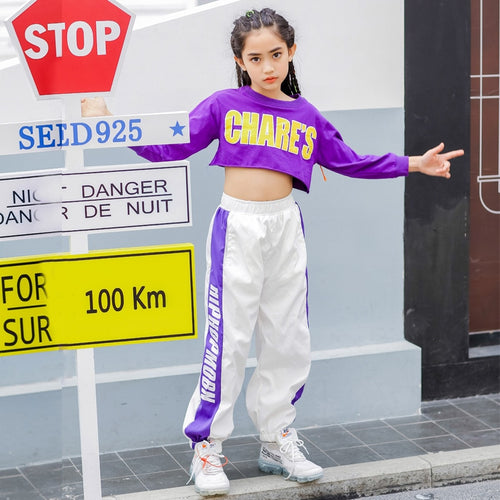 HH3312 Girls Hip Hop Sets -Streetwear Street Dance Pant- Stage Costumes