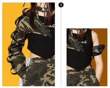 #HH4501 Modern Girls Hip Hop Performance Costume- Camouflage Pants- Crop Kpop Outfit-  Street Wear