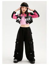 #H470 Girls Hip Hop Cool Short Baseball Style Jacket -Street Dance Baggy Cargo Pants